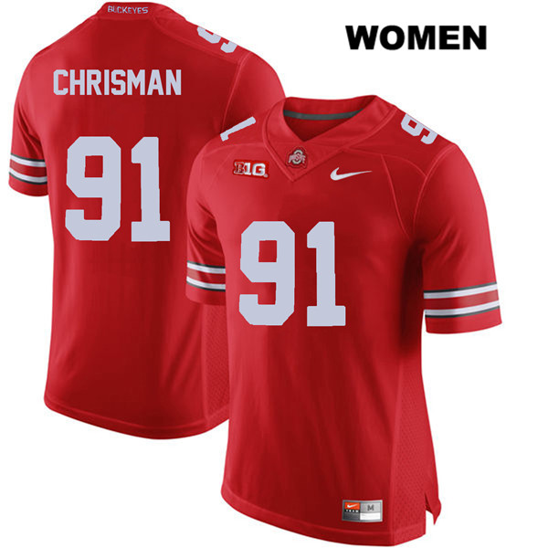 Ohio State Buckeyes Women's Drue Chrisman #91 Red Authentic Nike College NCAA Stitched Football Jersey BW19I24LC